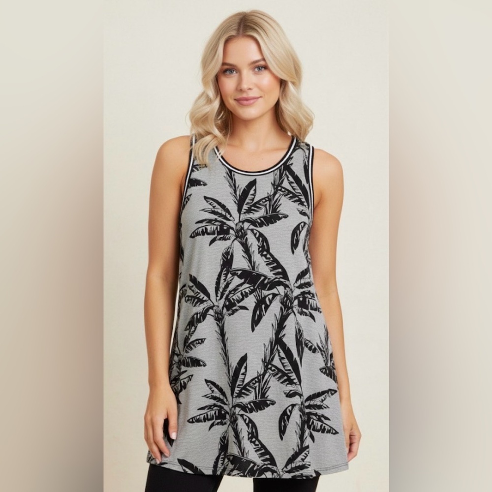 Forever 21 Jordan dress size large tank top grey with black palm tree trees